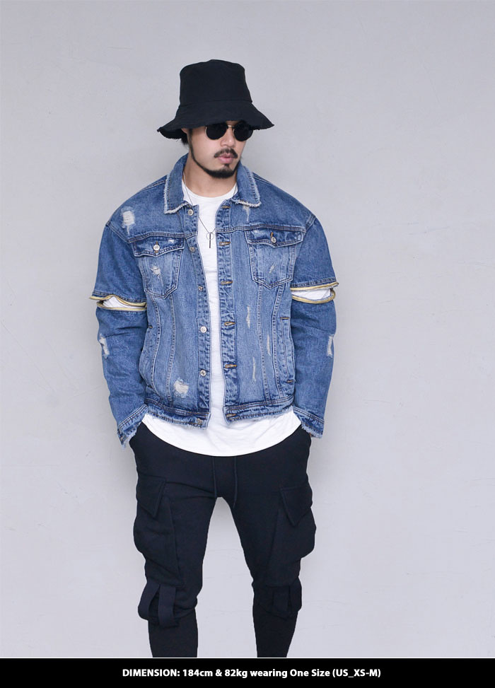 Outerwear Jackets Vintage Zip Arm Swag DenimJacket 393 GUYLOOK